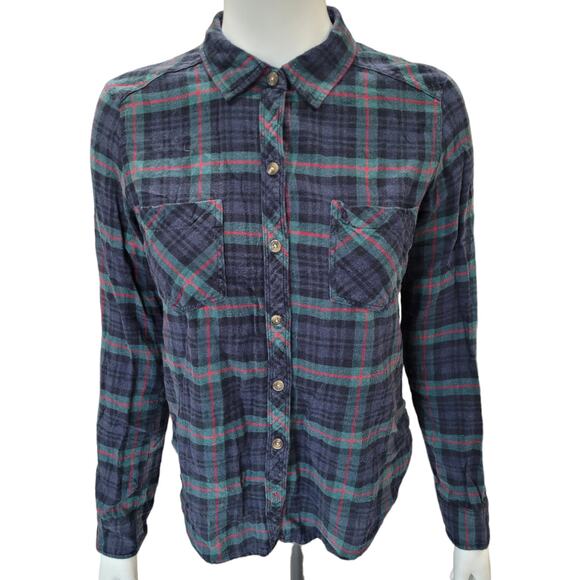 Abercrombie & Fitch Womens Green Blue Plaid Flannel Shirt M Cotton Viscose Blend - Picture 2 of 9
